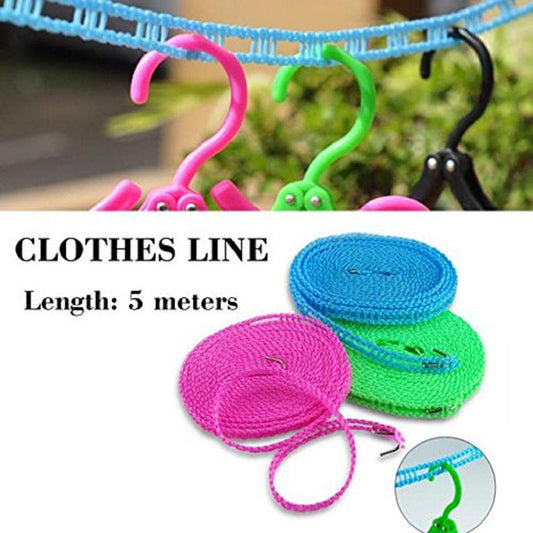Anti-Slip Clothes Washing Line Drying Nylon Rope with Hooks,Dori for Hanger for Camping Home, Nylon Clothesline Rope