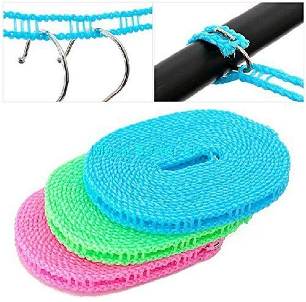 Anti-Slip Clothes Washing Line Drying Nylon Rope with Hooks,Dori for Hanger for Camping Home, Nylon Clothesline Rope